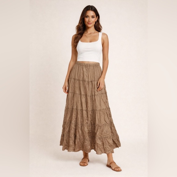 Tantrums Collection Dresses & Skirts - Vintage Crinkle Satin Maxi‎ Skirt Tan Size L